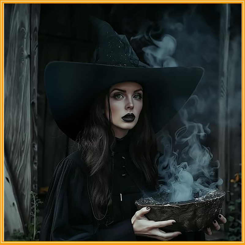 Glitter Tulle Witch Hat Wide Brim Halloween Costume Accessory